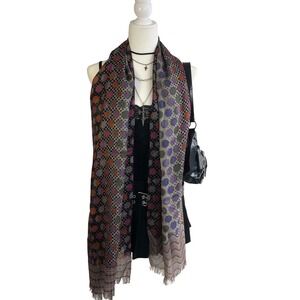 NEW Ahujasons 100% Pure Wool Scarf Polka Dot Geometric Fringe Sheer Multicolor